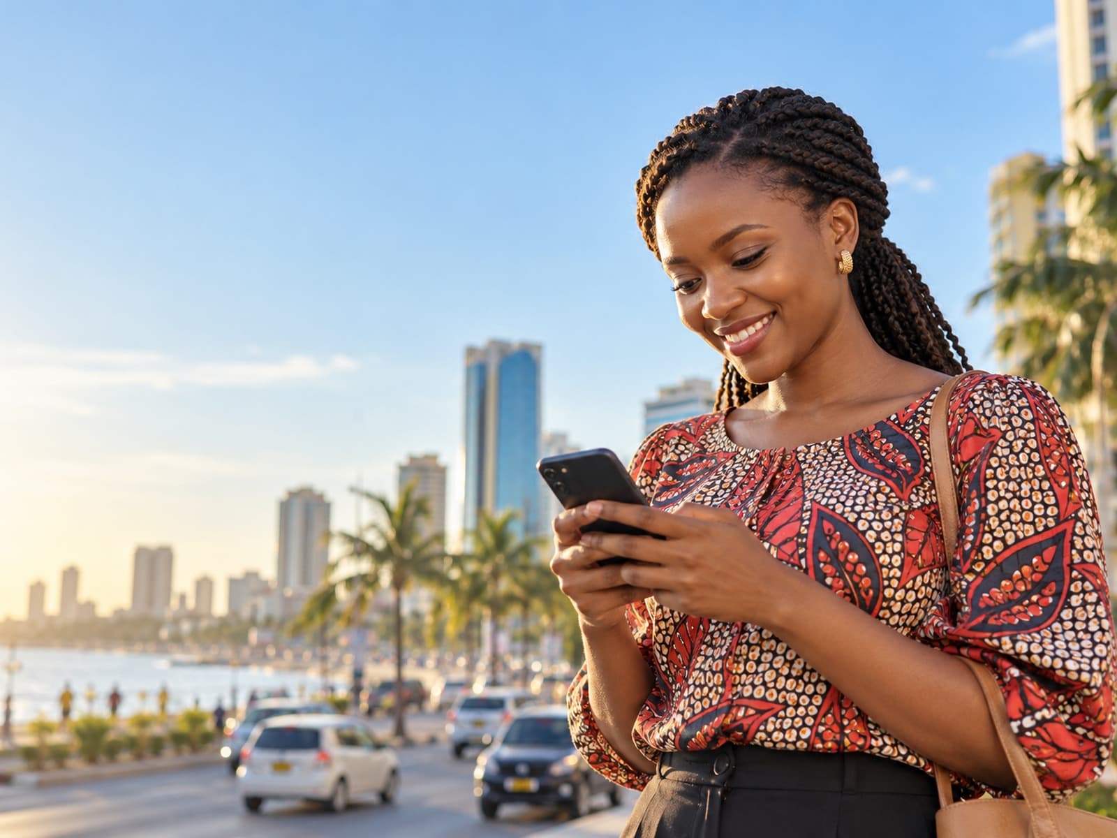 A customer in Dar es Salaam makes a call on her phone